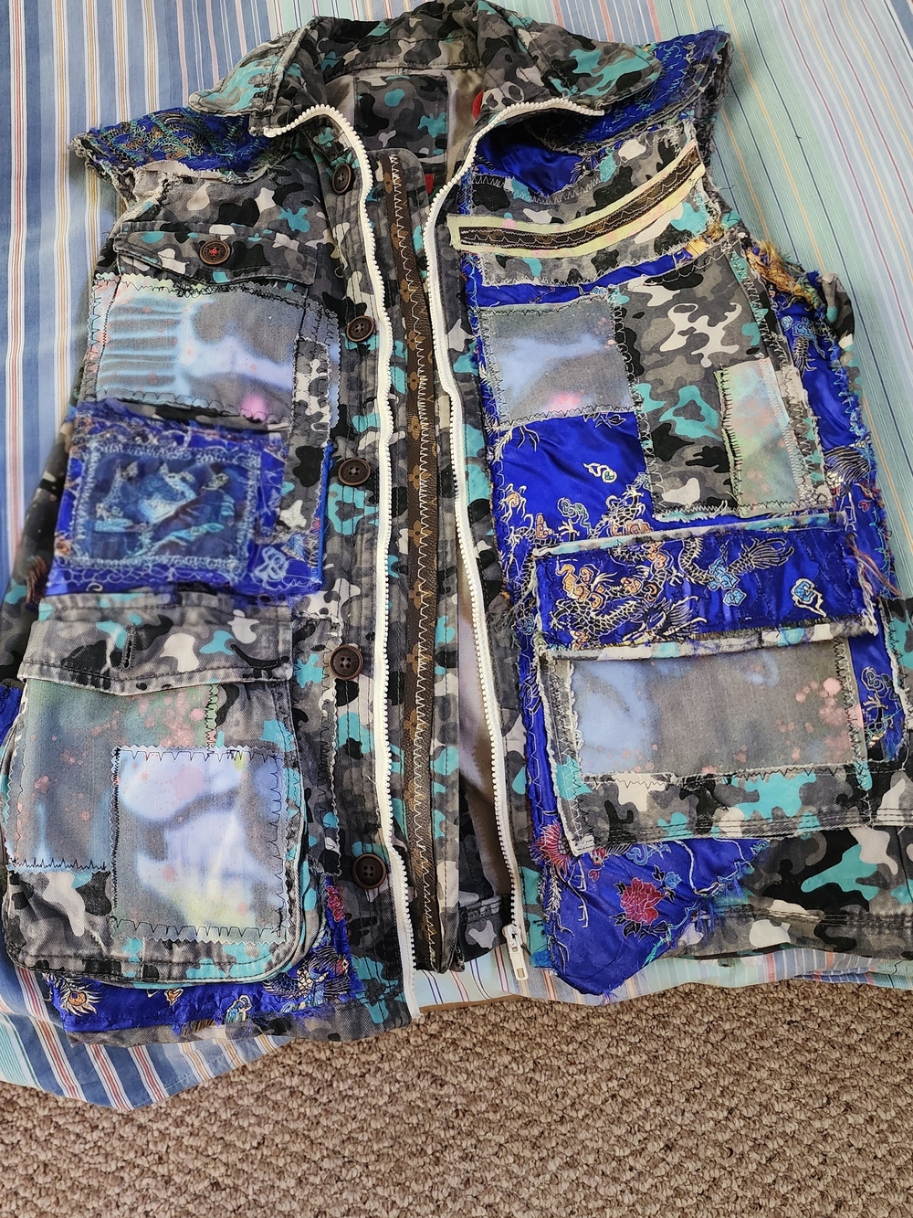Women’s Patchwork Camouflage Utility Vest in Blue & Gray